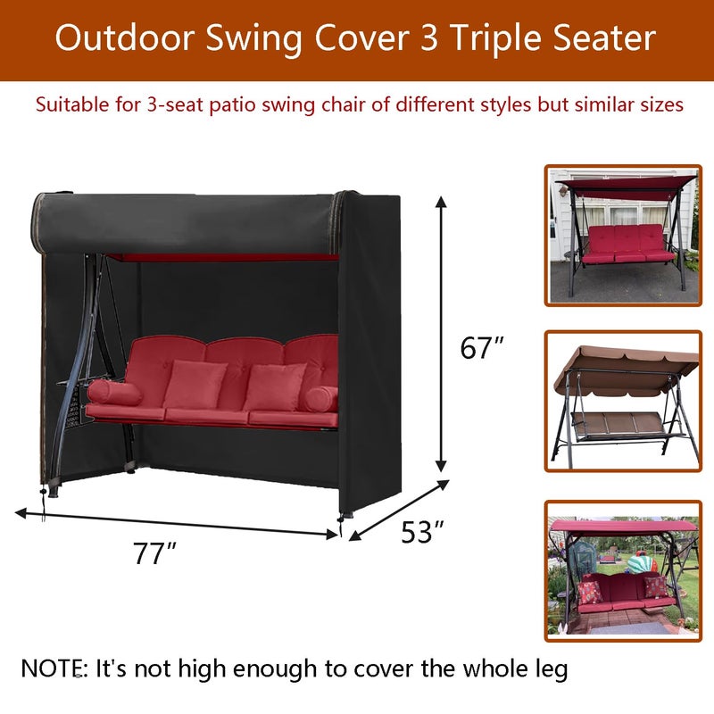 FLYMEI Outdoor Swing Cover 3 Triple Seater Hammock Cover for Porch Swing Canopy Glider Chair and Other Patio Furniture  Waterproof Windproof All Weather Protection  77'' (L) x 53''(W) x 67''(H) - Image 2